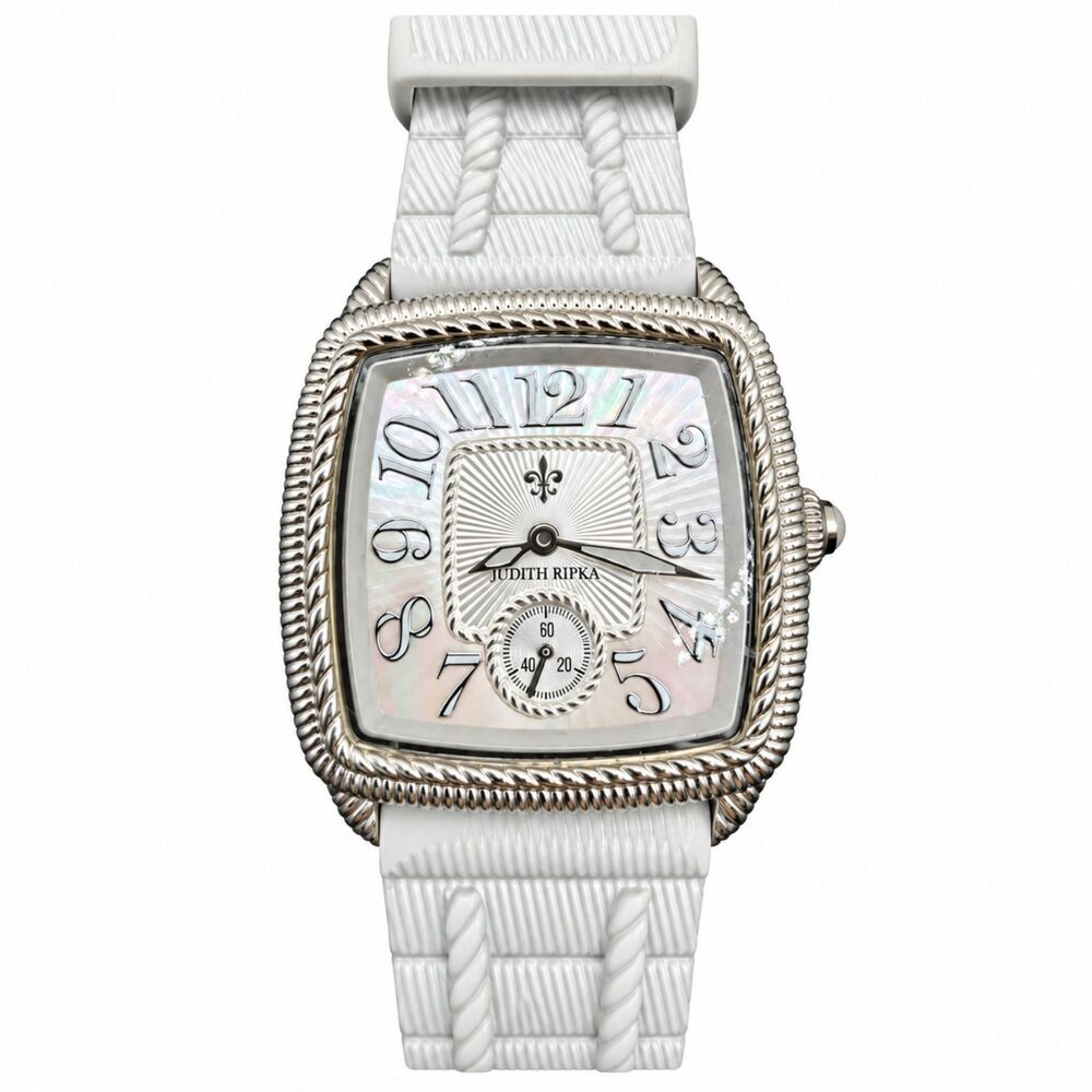 Judith Ripka Womens Cushion Watch MOP Dial White Silicone Strap New Battery